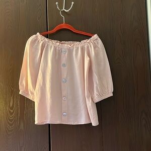 Reserved pink linen blend on the shoulder top. Size M